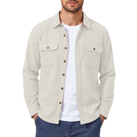 Iceglad Men's Corduroy Shirt Long Sleeve Casual Button Down Shacket Jacket with Flap Chest Pockets