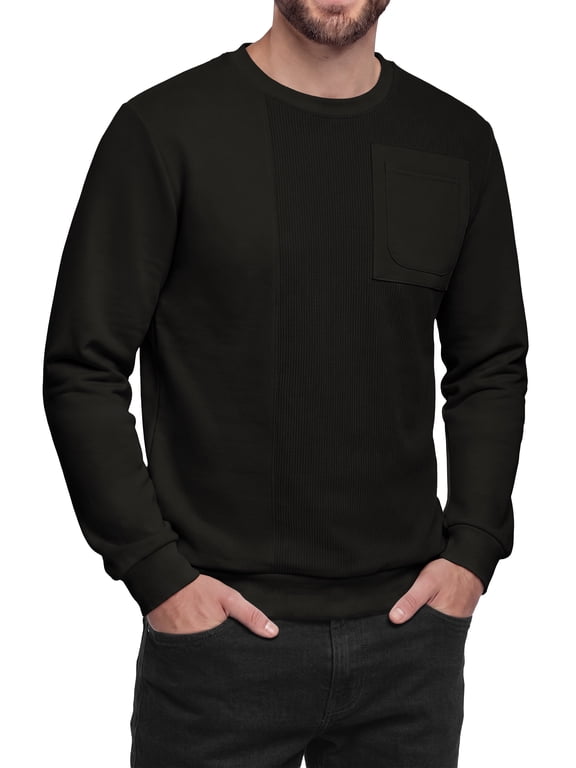 Men's Corduroy Sweatshirt Vintage Casual Pullover Crewneck Long Sleeve Top Soft Textured Fabric Design with Chest Pocket Rib-Knit Cuffs Classic Fit Trendy Streetwear Clothing for Fall Winter