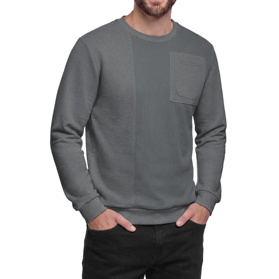 Iceglad Men's Corduroy Crewneck Sweatshirt - Long Sleeve Casual Textured Pullover with Chest Pocket & Rib-Knit Cuffs
