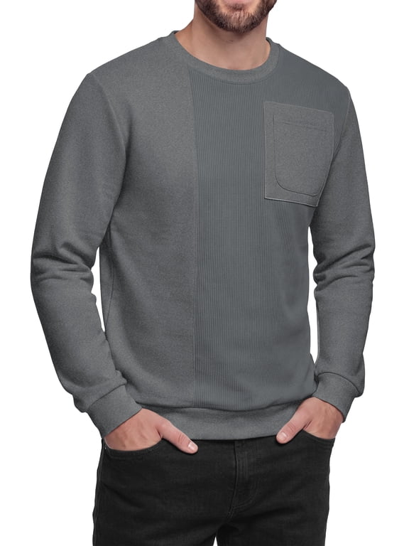 Men's Corduroy Crewneck Sweatshirt - Long Sleeve Casual Textured Pullover with Chest Pocket & Rib-Knit Cuffs