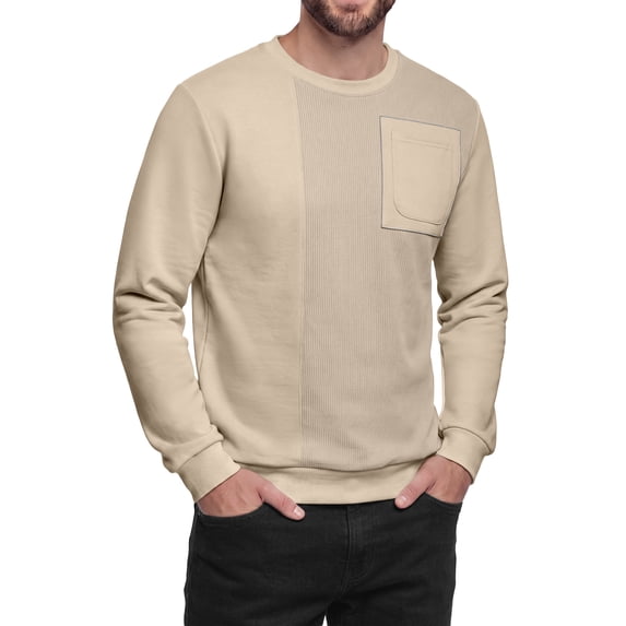 Iceglad Men's Corduroy Crewneck Sweatshirt - Long Sleeve Casual Textured Pullover with Chest Pocket & Rib-Knit Cuffs