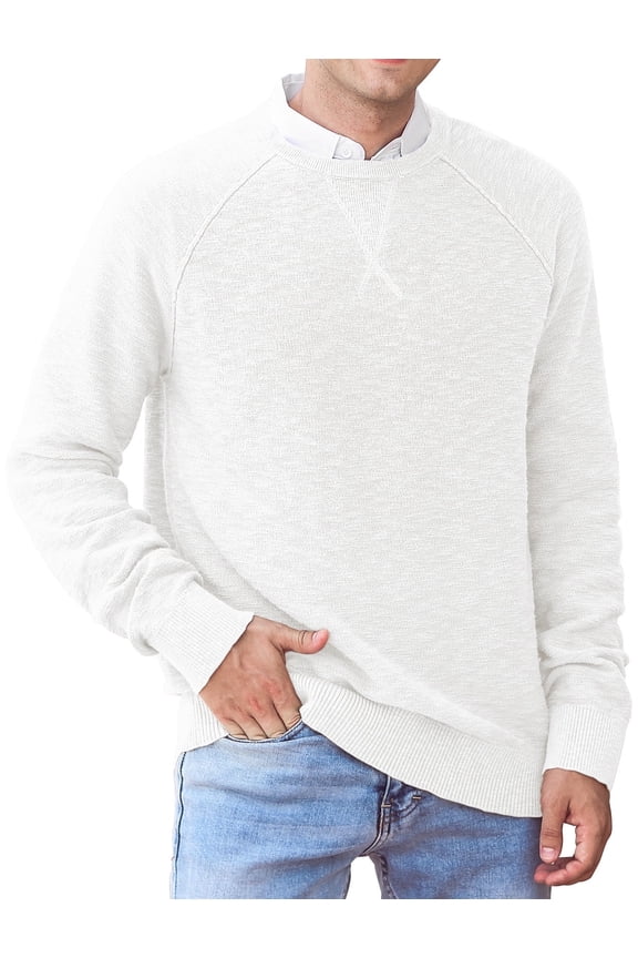 Men's Crewneck Sweater Soft Cotton Rib Knit Casual Long Sleeve Classic Pullover Sweater