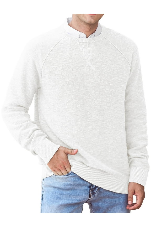 Men's Crewneck Sweater Soft Cotton Rib Knit Casual Long Sleeve Classic Pullover Sweater