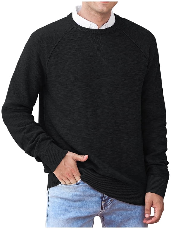 Men's Crewneck Sweater Soft Cotton Rib Knit Casual Long Sleeve Classic Pullover Sweater