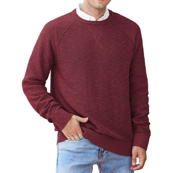 Iceglad Men's Crewneck Sweater Soft Cotton Rib Knit Casual Long Sleeve Classic Pullover Sweater