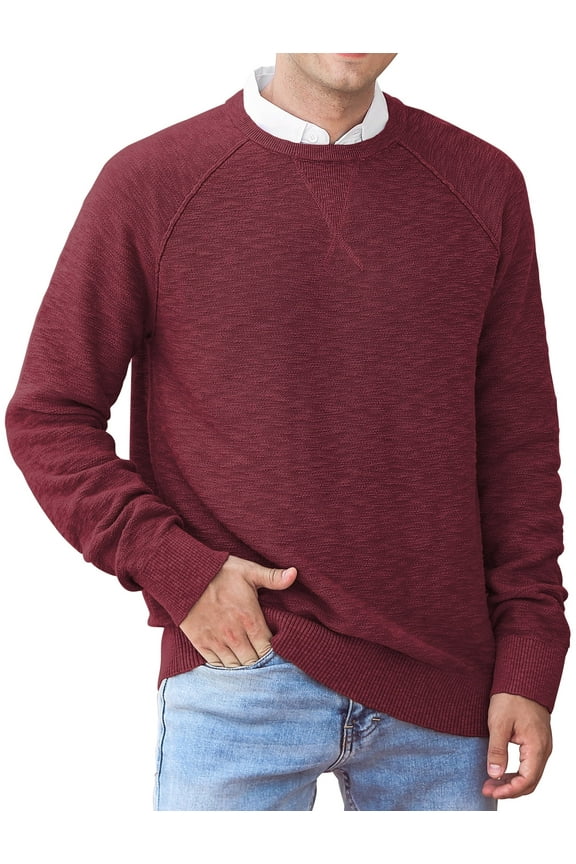 Men's Crewneck Sweater Soft Cotton Rib Knit Casual Long Sleeve Classic Pullover Sweater