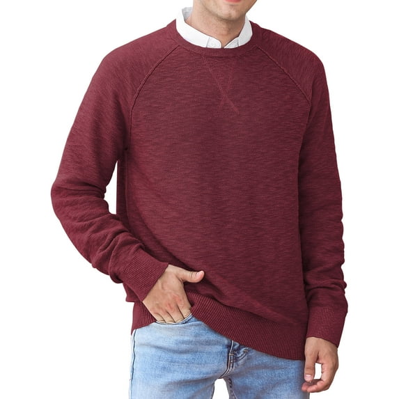 Iceglad Men's Crewneck Sweater Soft Cotton Rib Knit Casual Long Sleeve Classic Pullover Sweater
