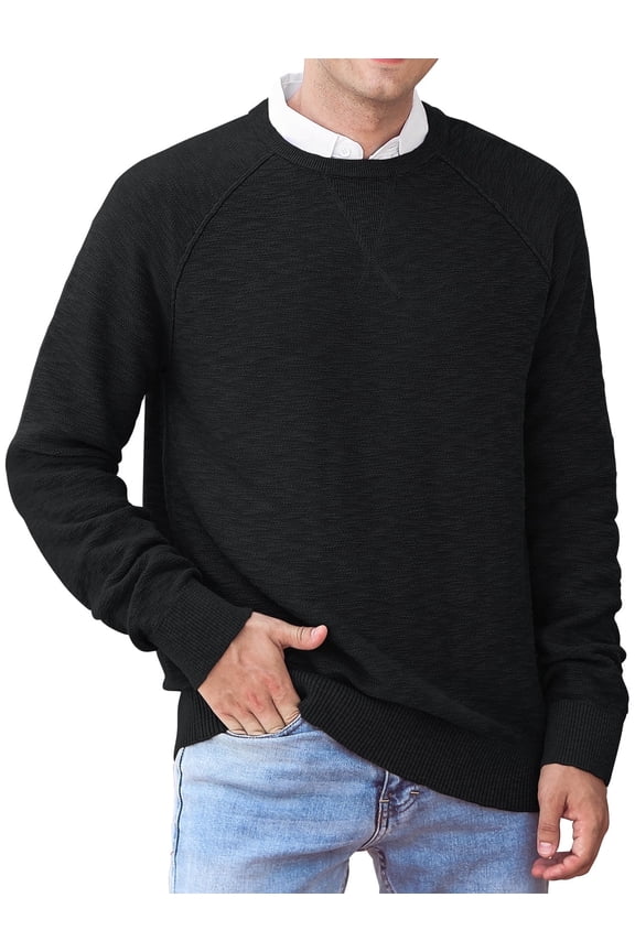 Men's Crewneck Sweater Soft Cotton Rib Knit Casual Long Sleeve Classic Pullover Sweater