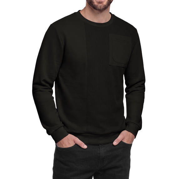 Iceglad Men's Corduroy Crewneck Sweatshirt - Long Sleeve Casual Textured Pullover with Chest Pocket & Rib-Knit Cuffs