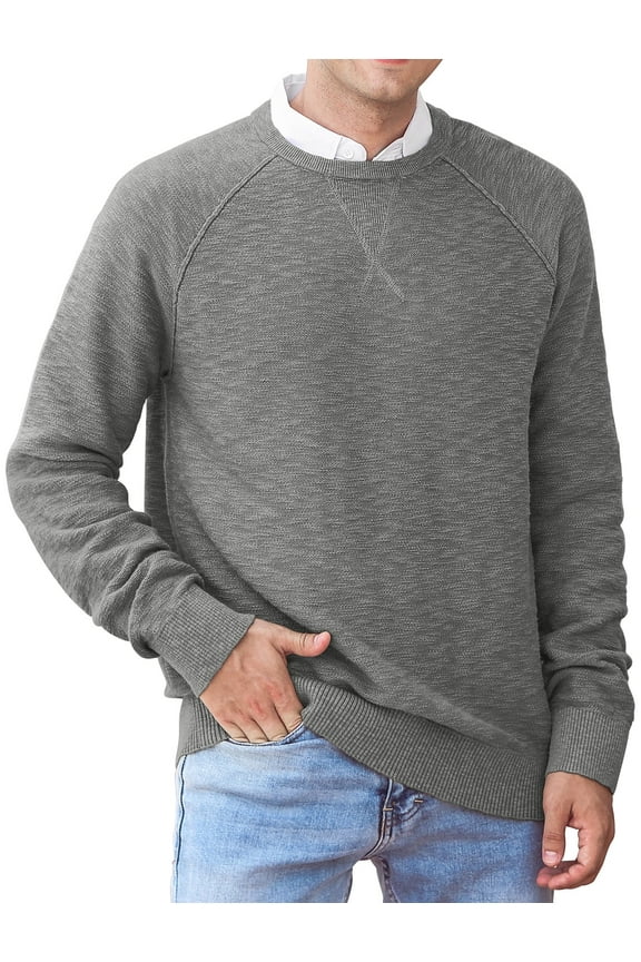 Men's Crewneck Sweater Soft Cotton Rib Knit Casual Long Sleeve Classic Pullover Sweater