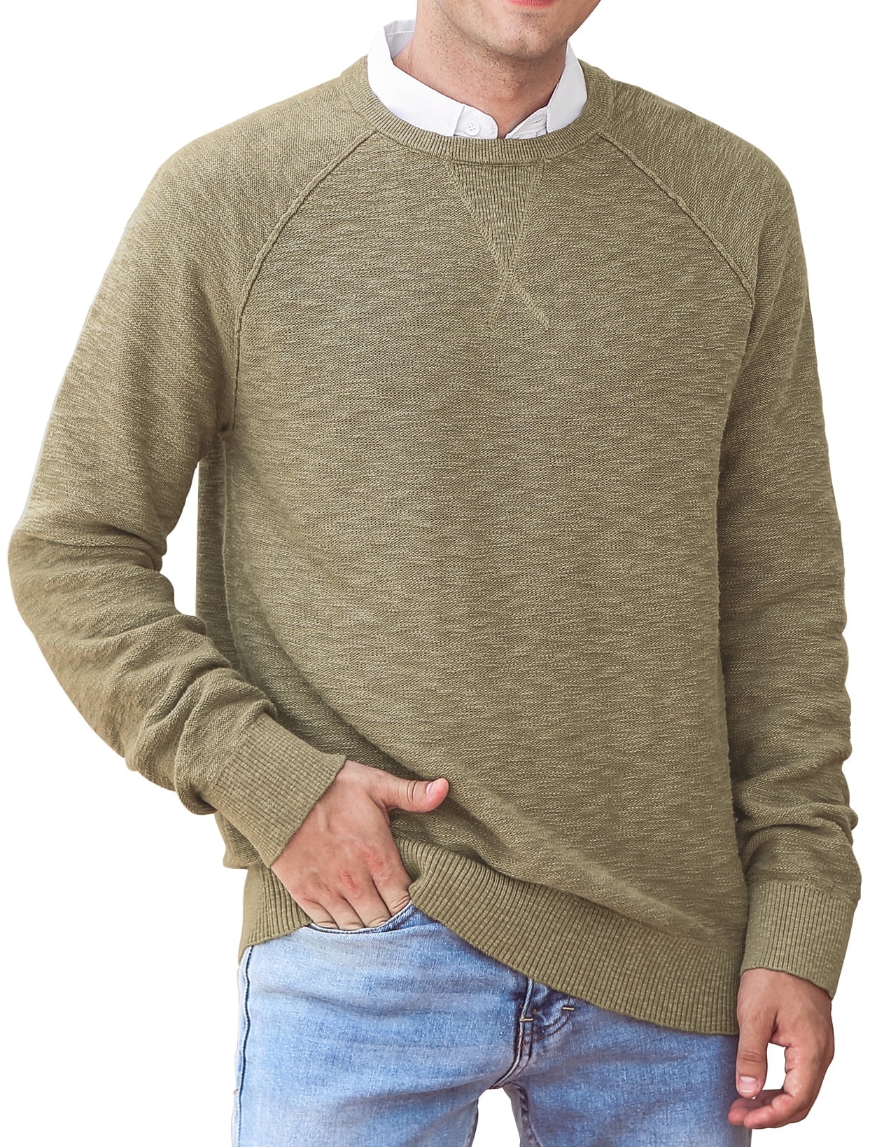 Men's Classic Crew Neck Knitted Jumper - Comfortable Ribbed Hem Sweater for Casual Wear