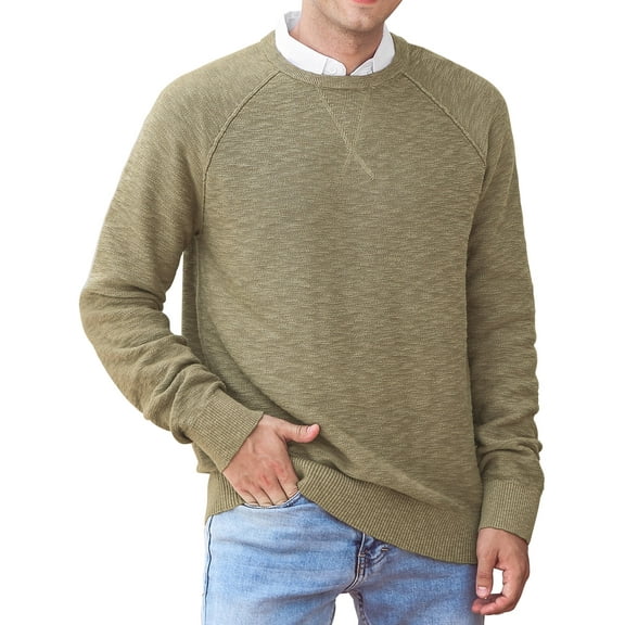 Iceglad Men's Crewneck Sweater Soft Cotton Rib Knit Casual Long Sleeve Classic Pullover Sweater