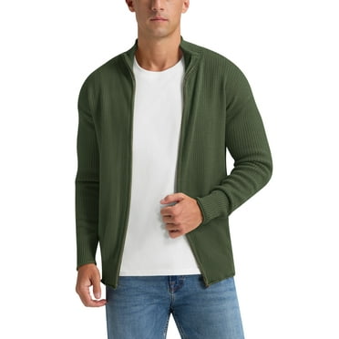 Iceglad Mens Full Zip Cardigan Sweaters Relax Fit Lapel Collar Raglan Sleeve Casual Ribbed Sweater