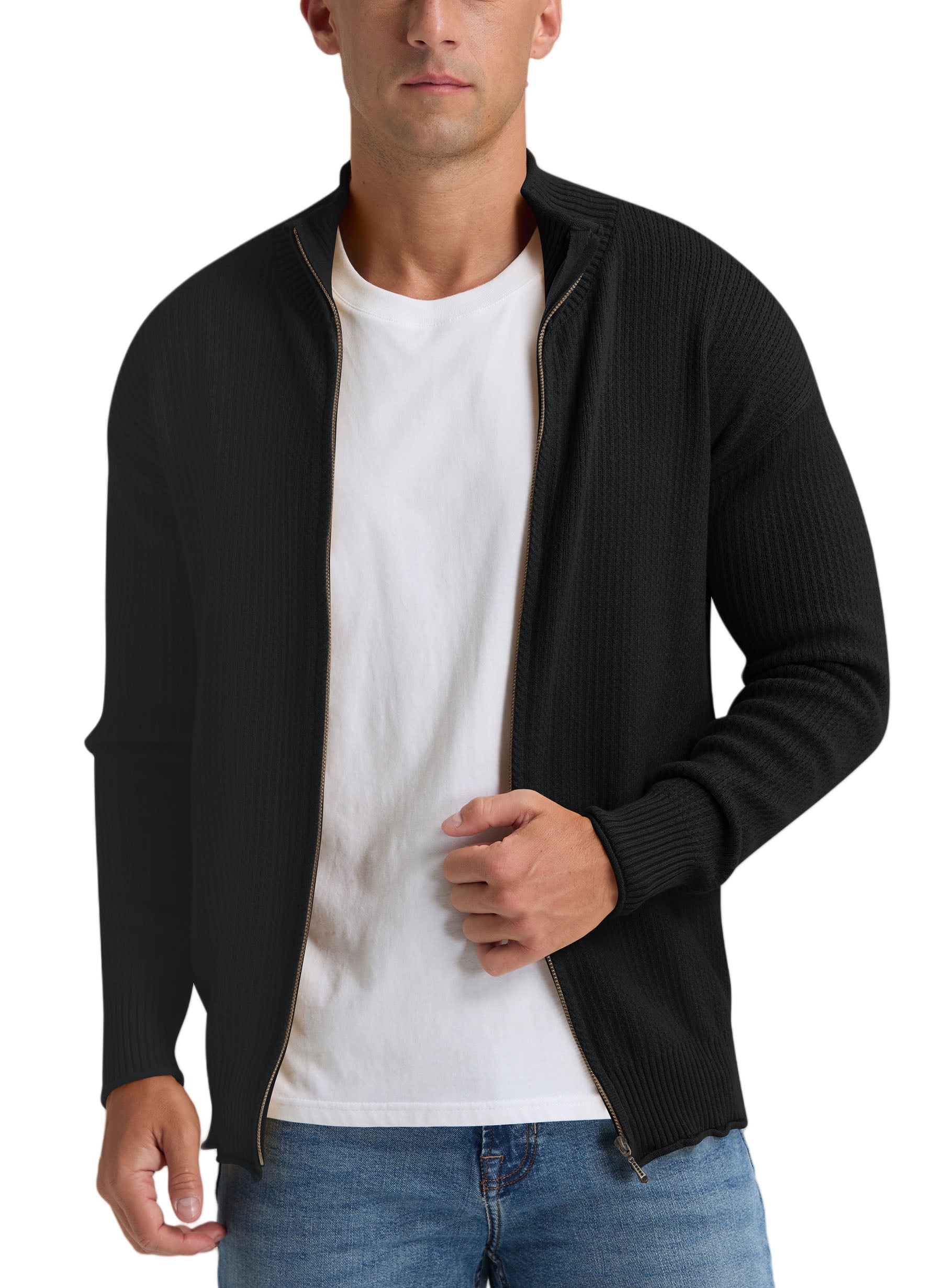 Iceglad Men s Full Zip Cardigan Sweaters Relax Fit Lapel Collar Raglan Sleeve Casual Ribbed Sweater Walmart