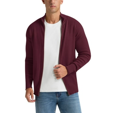 Iceglad Mens Full Zip Cardigan Sweaters Relax Fit Lapel Collar Raglan Sleeve Casual Ribbed Sweater