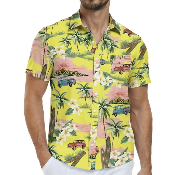 Iceglad Men's Hawaiian Shirt Short Sleeve Casual Button Down Shirt for Men Printed Summer Beach Shirt