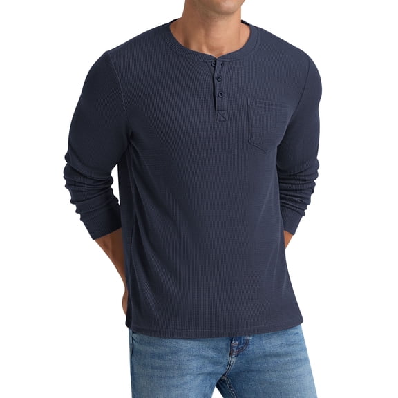 Iceglad Men's Henley Shirts Long Sleeve Basic Waffle Pique Pullover T-Shirt with Pocket