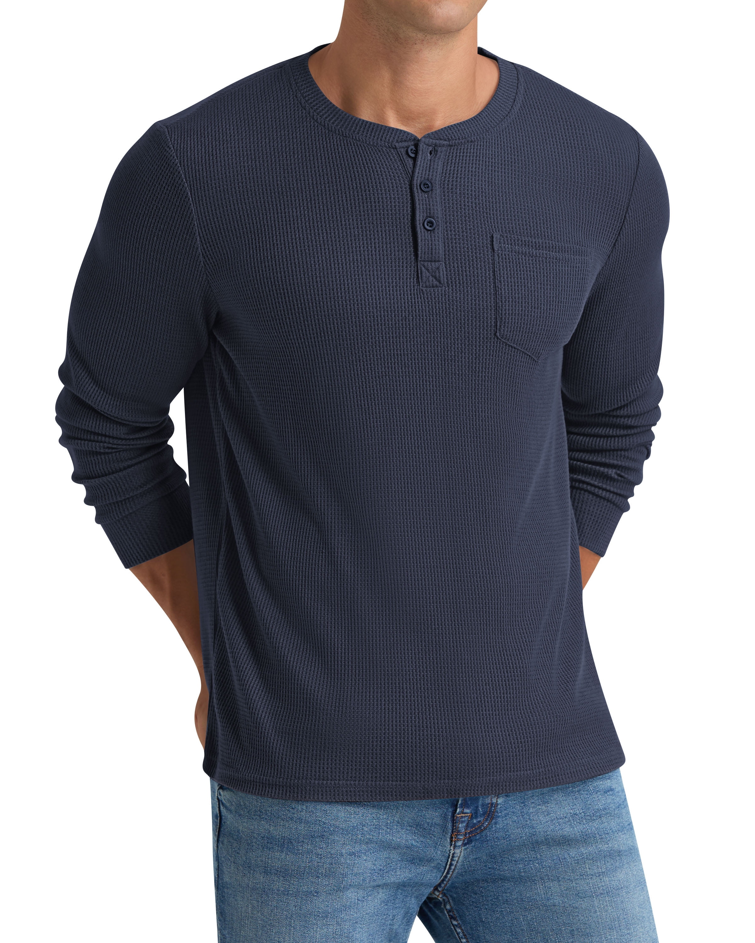 ◆bowlow◆ Panel henley neck t-shirt navy JWD Mens Henley Long Sleeve T-Shirt Cotton Casual Shirt US