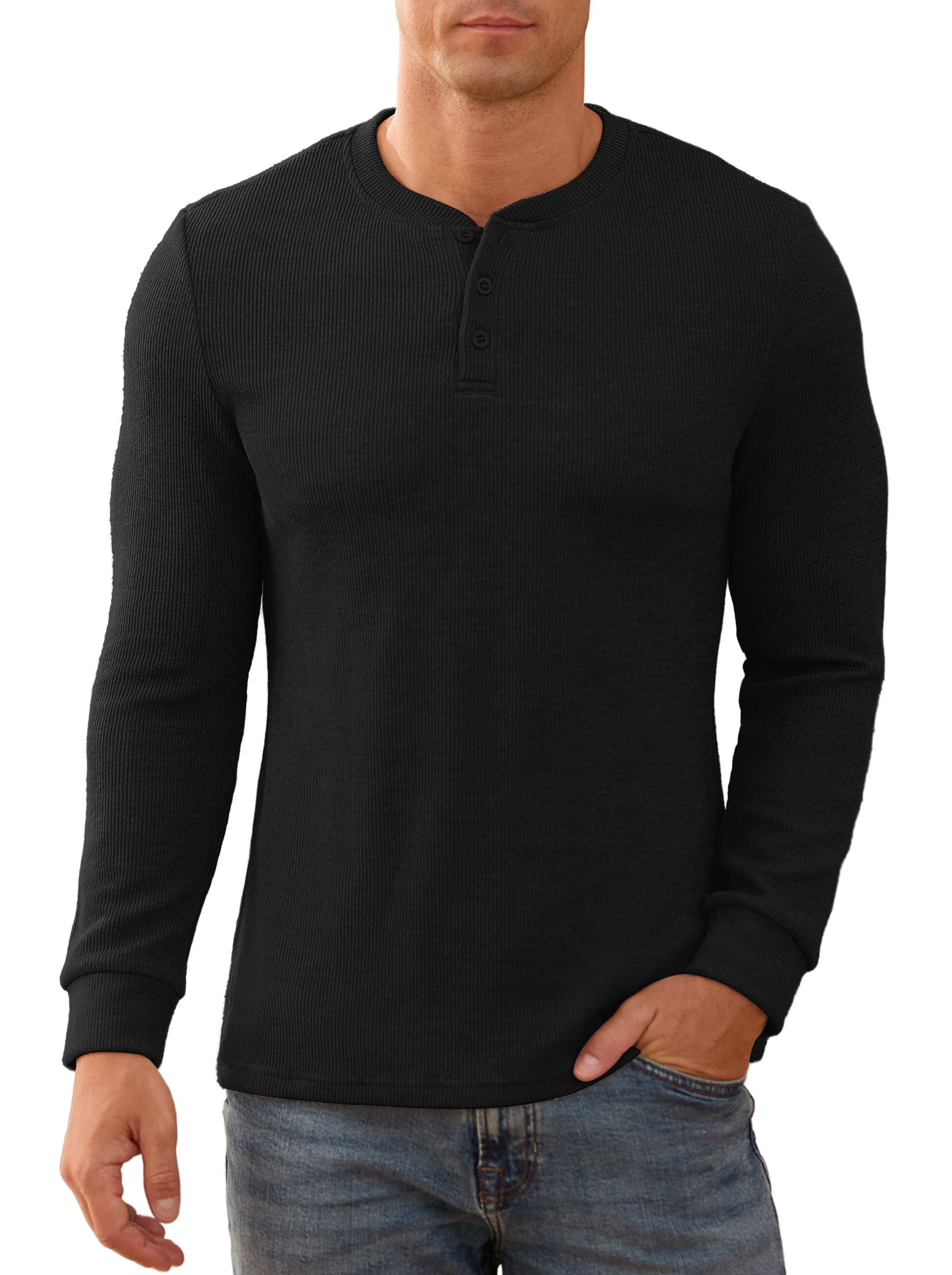 Men's Henley Sweatshirt Long Sleeve Button Sweatshirt Fashion Casual Pullover Shirt