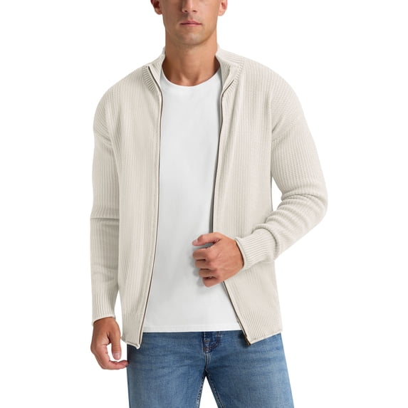 Iceglad Men's Knit Cardigan Sweater Full Zip Mock Neck Ribbed Long Sleeve Lightweight Knit Jacket
