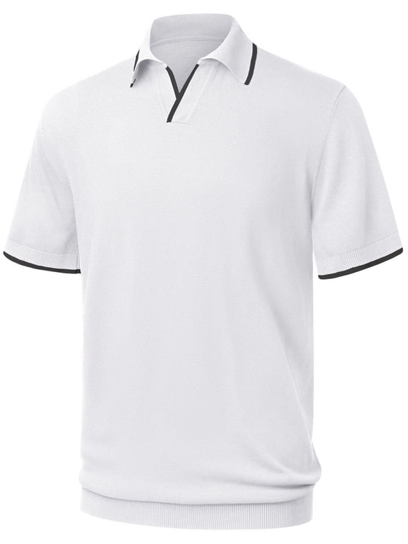 Men's Knit Polo Shirts Cotton Short Sleeve Casual Collared Vintage Shirts Classic Fit Soft Shirts