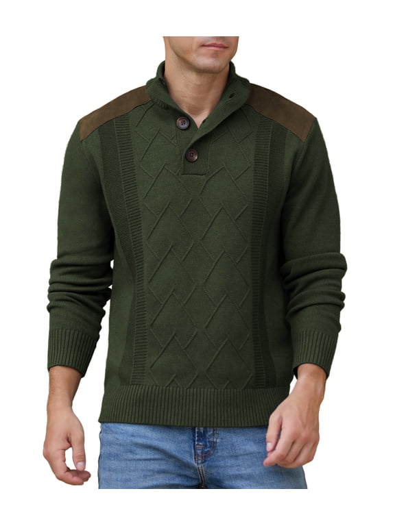Men's Knit Pullover Sweater Casual Long Sleeve Stand Collar Button Knitted Sweaters