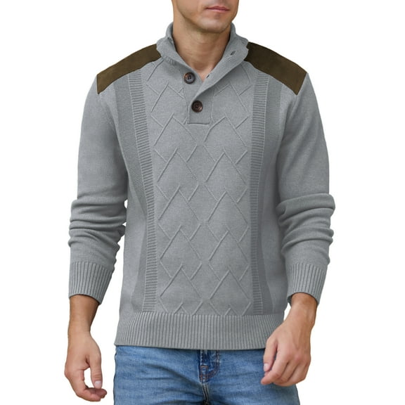 Iceglad Men's Knit Pullover Sweater Casual Long Sleeve Stand Collar Button Knitted Sweaters