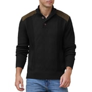 Iceglad Men's Knit Pullover Sweater Casual Long Sleeve Stand Collar Button Knitted Sweaters