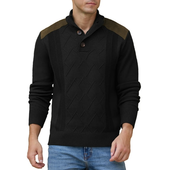 Iceglad Men's Knit Pullover Sweater Casual Long Sleeve Stand Collar Button Knitted Sweaters