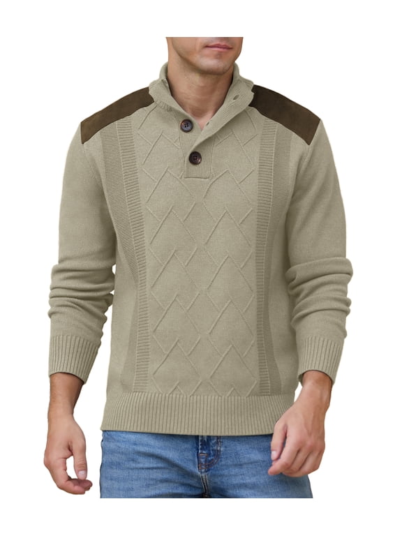Men's Knit Pullover Sweater Casual Long Sleeve Stand Collar Button Knitted Sweaters