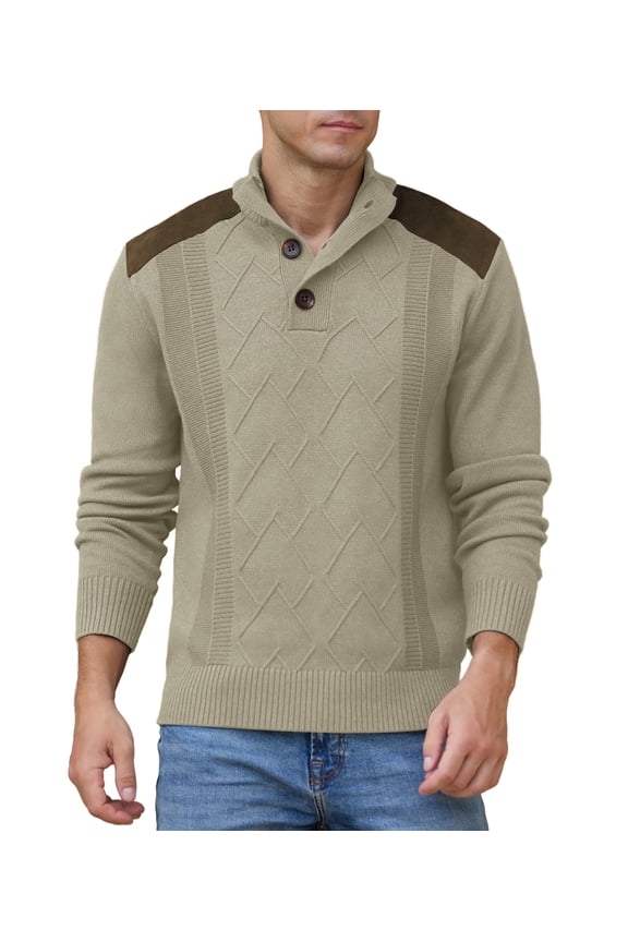 Men's Knit Pullover Sweater Casual Long Sleeve Stand Collar Button Knitted Sweaters