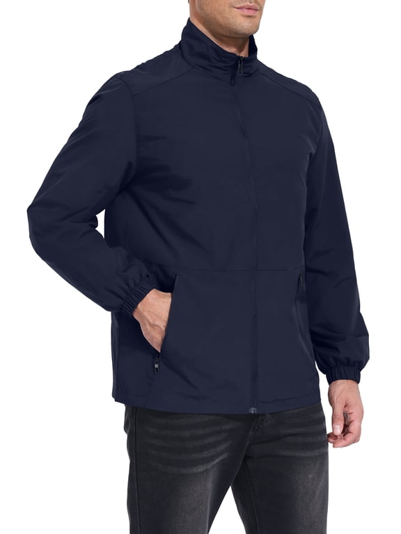 Men's Lightweight jacket Full Zip Windbreaker Athletic Jacket with Pockets Size Up Recommended Casual Track Jacket Breathable Outdoor Running Sportswear Coat for Training Fitness