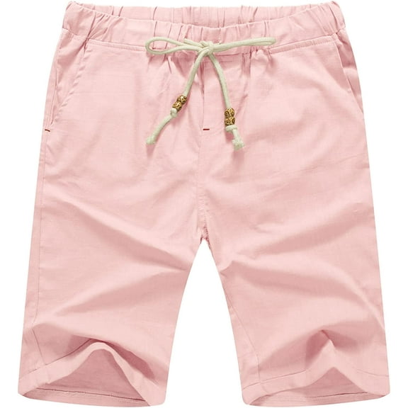 Iceglad Men's Linen Casual Classic Fit Short Drawstring Summer Beach Shorts