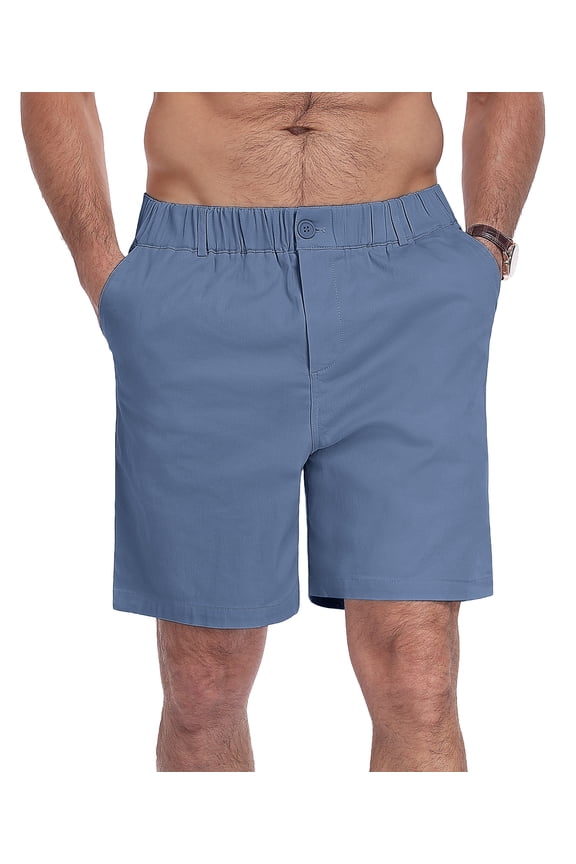 Men's Cotton Casual Classic-Fit 7" Chino Shorts, Elastic Waist Daily Wear Summer Beach Shorts