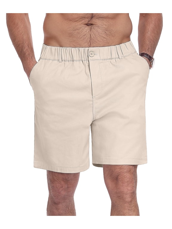 Men’s Casual Shorts Cotton Stretch Elastic Waist Summer Shorts Lightweight Drawstring Comfort Fit Lounge Beach Shorts with Pockets