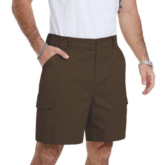 Iceglad Men’s Cotton Cargo Shorts Casual Summer Stretch Shorts Elastic Waist Drawstring Lightweight Outdoor Hiking Work Shorts with Pockets