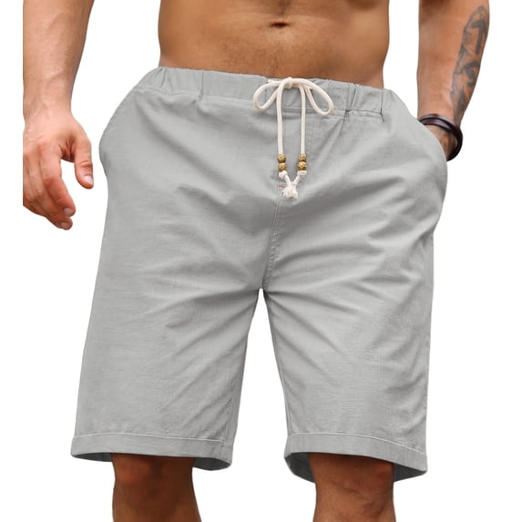Iceglad Men's Linen Casual Classic Fit Short Drawstring Summer Beach Shorts