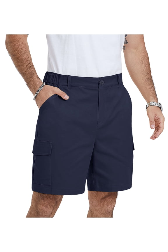 Men’s Cotton Cargo Shorts Casual Summer Stretch Shorts Elastic Waist Drawstring Lightweight Outdoor Hiking Work Shorts with Pockets