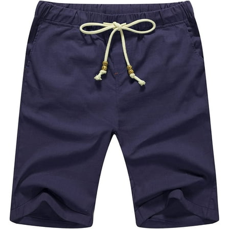 Iceglad Men's Linen Casual Classic Fit Short Drawstring Summer Beach Shorts
