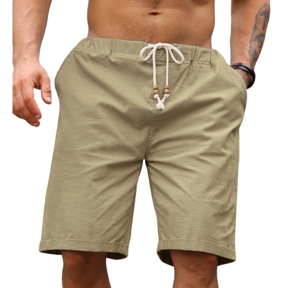 Iceglad Men's Linen Casual Classic Fit Short Drawstring Summer Beach Shorts