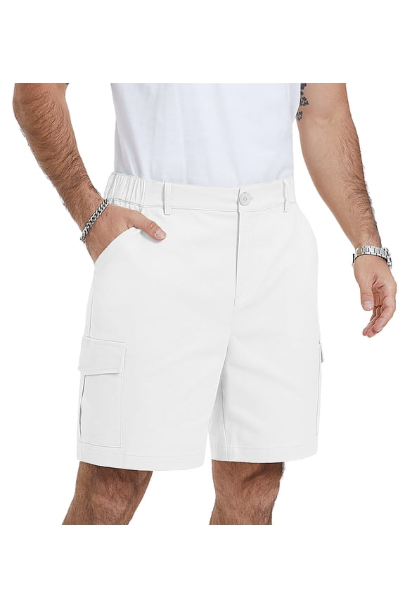 Men’s Cotton Cargo Shorts Casual Summer Stretch Shorts Elastic Waist Drawstring Lightweight Outdoor Hiking Work Shorts with Pockets