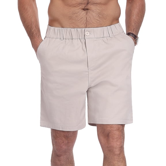 Iceglad Men's Cotton Casual Classic-Fit 7" Chino Shorts, Elastic Waist Daily Wear Summer Beach Shorts