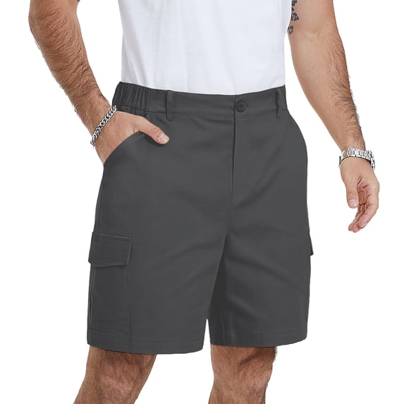 Iceglad Men’s Cotton Cargo Shorts Casual Summer Stretch Shorts Elastic Waist Drawstring Lightweight Outdoor Hiking Work Shorts with Pockets