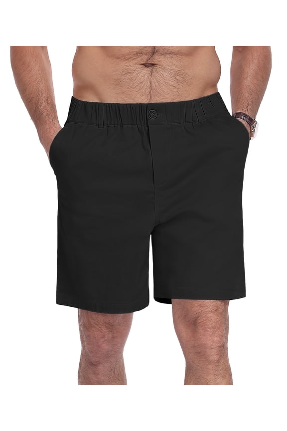 Men's Cotton Casual Classic-Fit 7" Chino Shorts, Elastic Waist Daily Wear Summer Beach Shorts