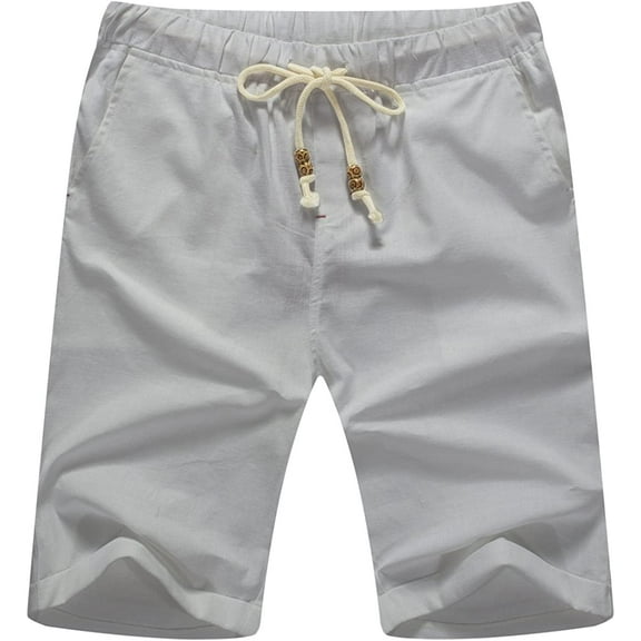 Iceglad Men's Linen Casual Classic Fit Short Drawstring Summer Beach Shorts