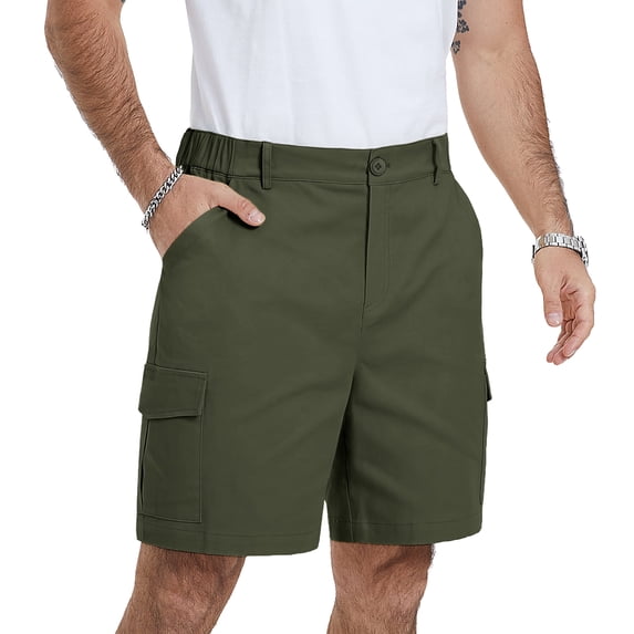 Iceglad Men’s Cotton Cargo Shorts Casual Summer Stretch Shorts Elastic Waist Drawstring Lightweight Outdoor Hiking Work Shorts with Pockets