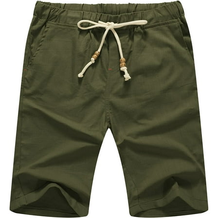 Iceglad Men's Linen Casual Classic Fit Short Drawstring Summer Beach Shorts