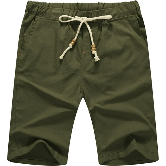 Iceglad Men's Linen Casual Classic Fit Short Drawstring Summer Beach Shorts