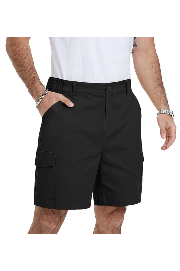 Men’s Cotton Cargo Shorts Casual Summer Stretch Shorts Elastic Waist Drawstring Lightweight Outdoor Hiking Work Shorts with Pockets