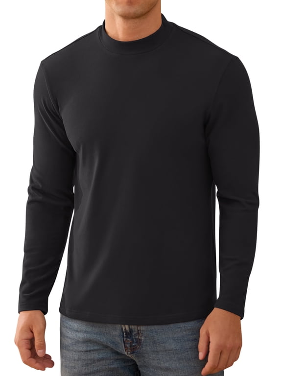 Men's Long Sleeve Shirt Mock Turtleneck Cotton Basic Thermal Undershirt Lightweight Pullover